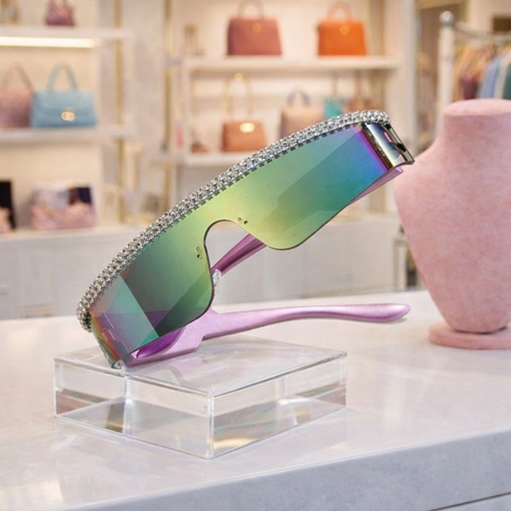 Sunglasses Women Purple Diamond Rimless Futuristic Shield Frameless bling‎